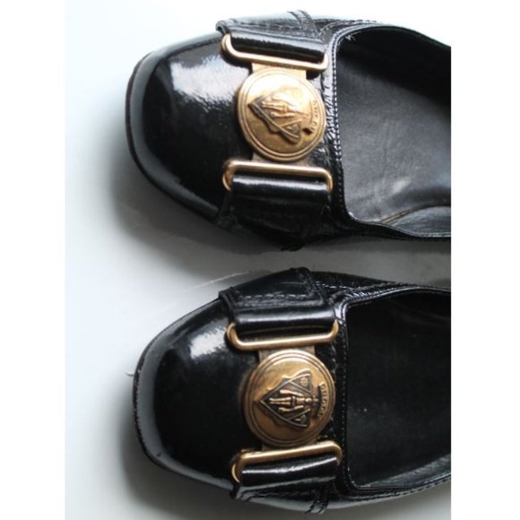 Gucci Patent Leather Gold Buckle Flats Size 6 Black Authentic - Picture 2 of 9